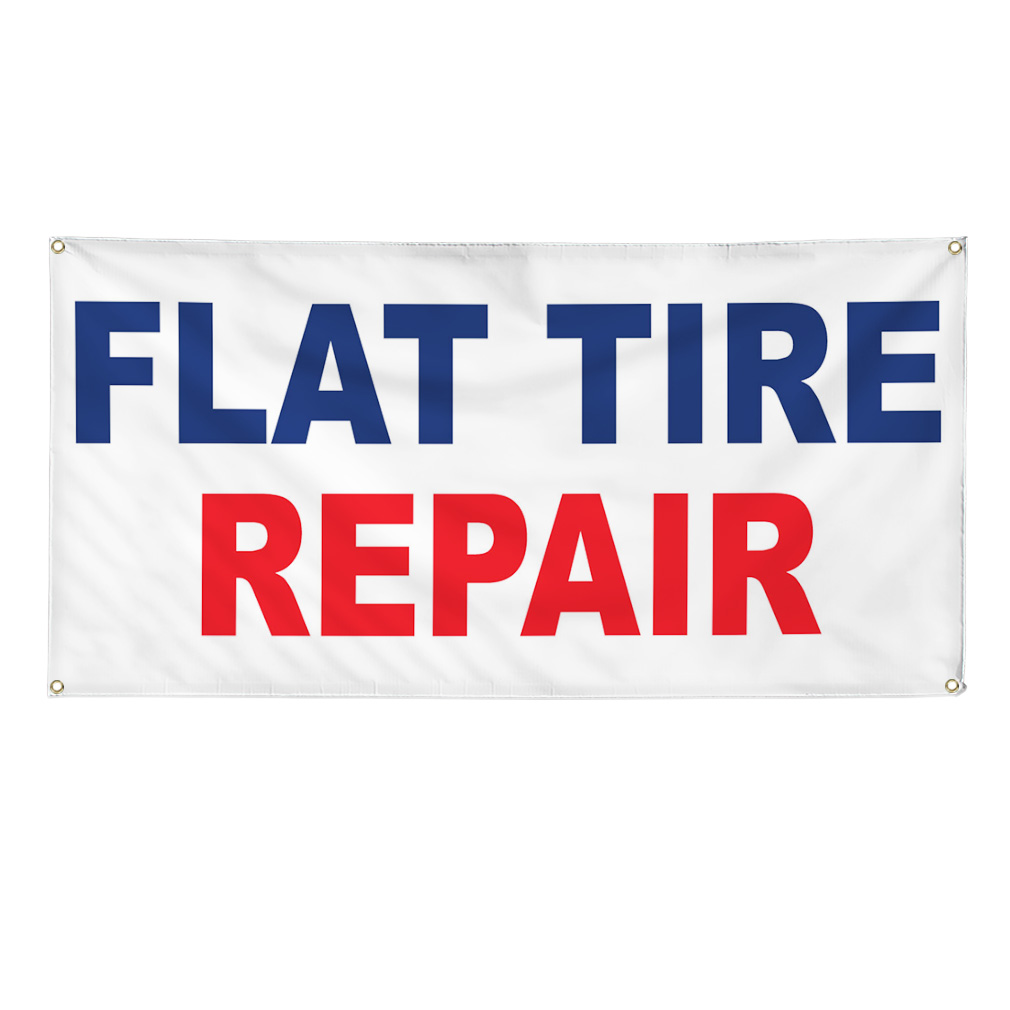 Vinyl Banner Multiple Sizes Flat Tire Repair Blue Red Auto Car Repair Shop