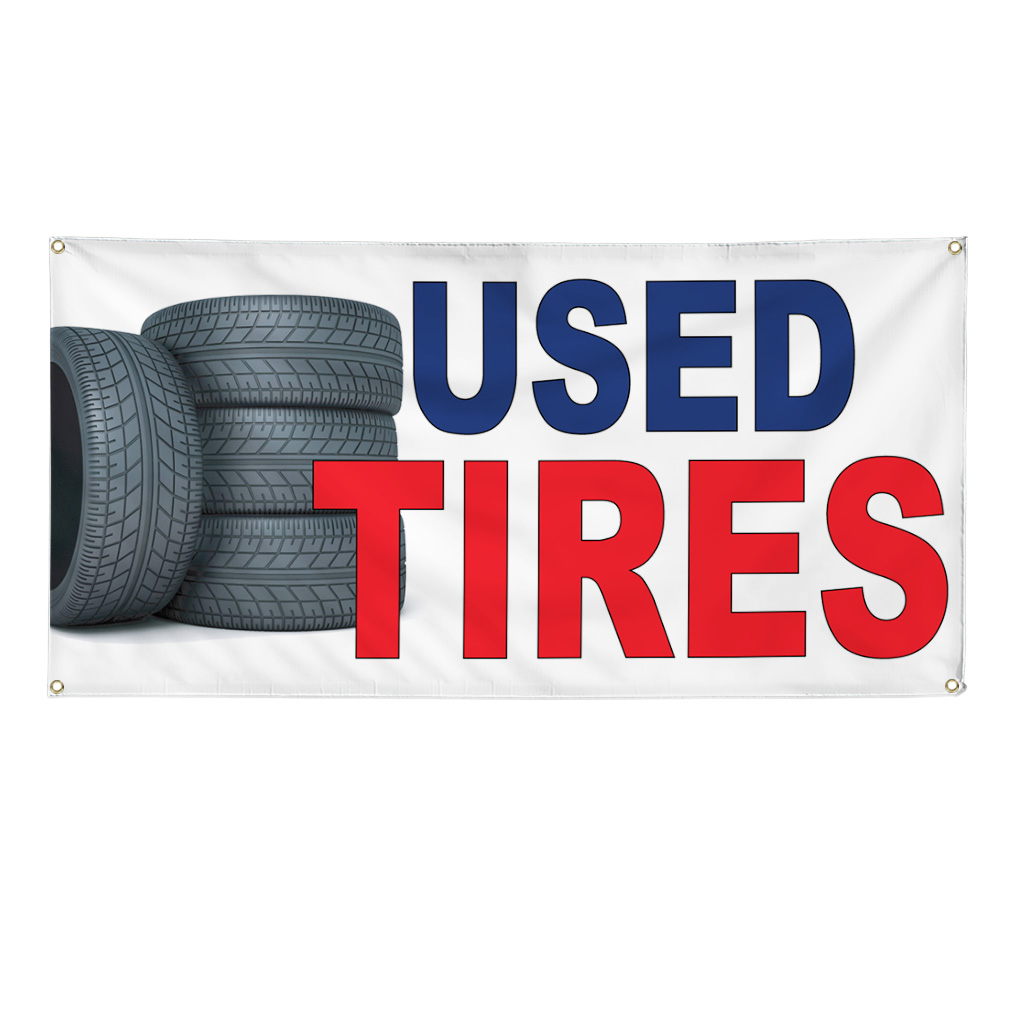 Vinyl Banner Multiple Sizes Used Tires Blue Red Auto Car Repair Shop B Outdoor