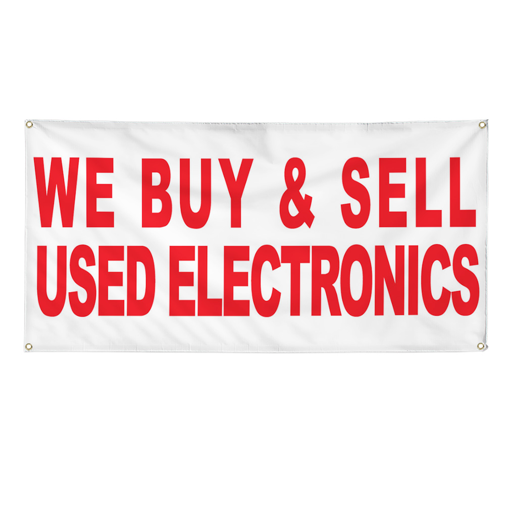 Vinyl Banner Multiple Sizes We Buy Sell Used Electronics Red Business Outdoor