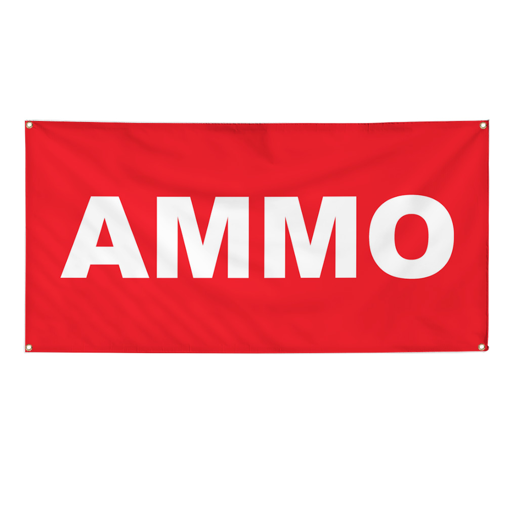 Vinyl Banner Multiple Sizes Ammo Red Background Industrial & Craft Outdoor