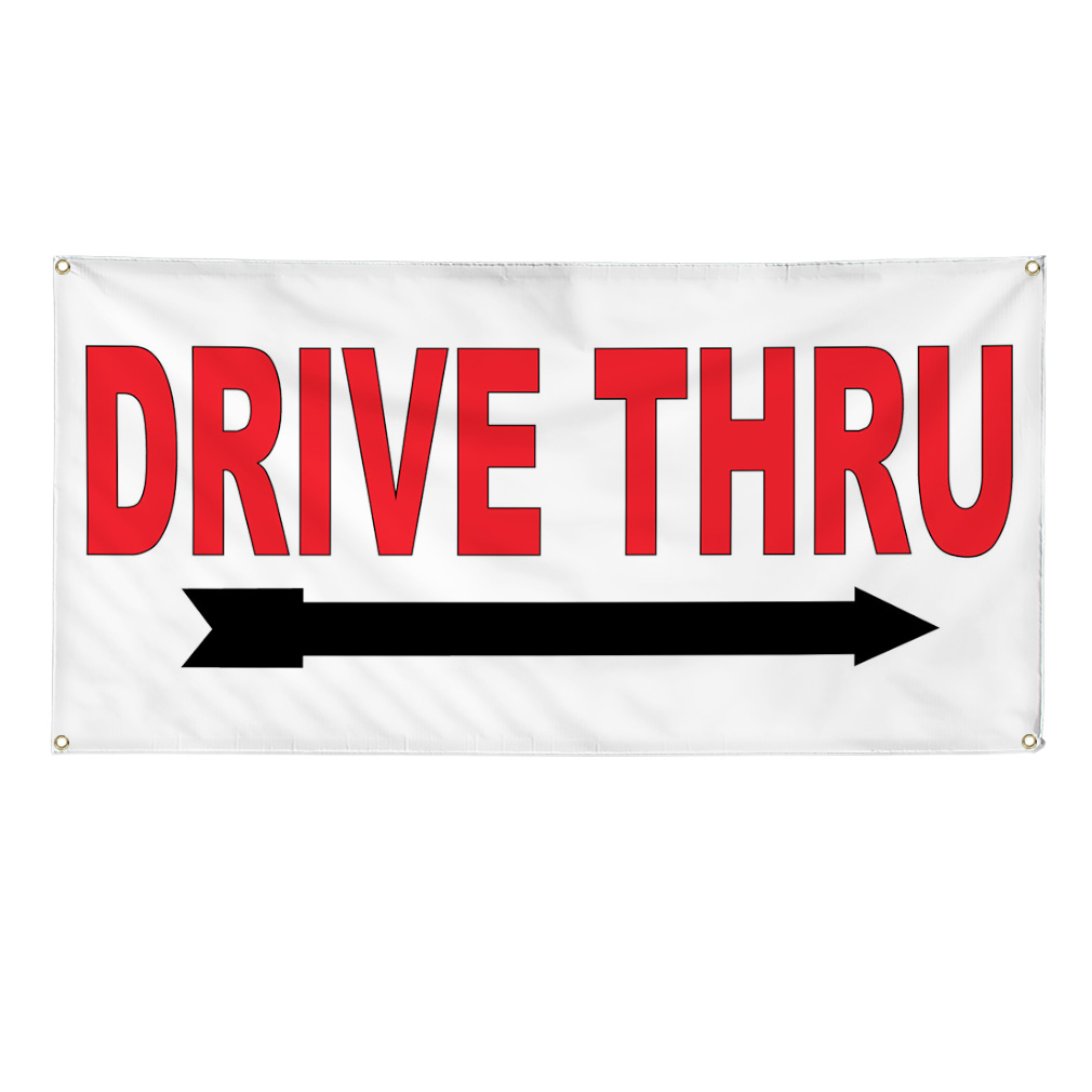 Vinyl Banner Multiple Sizes Drive thru Red Background Business Outdoor