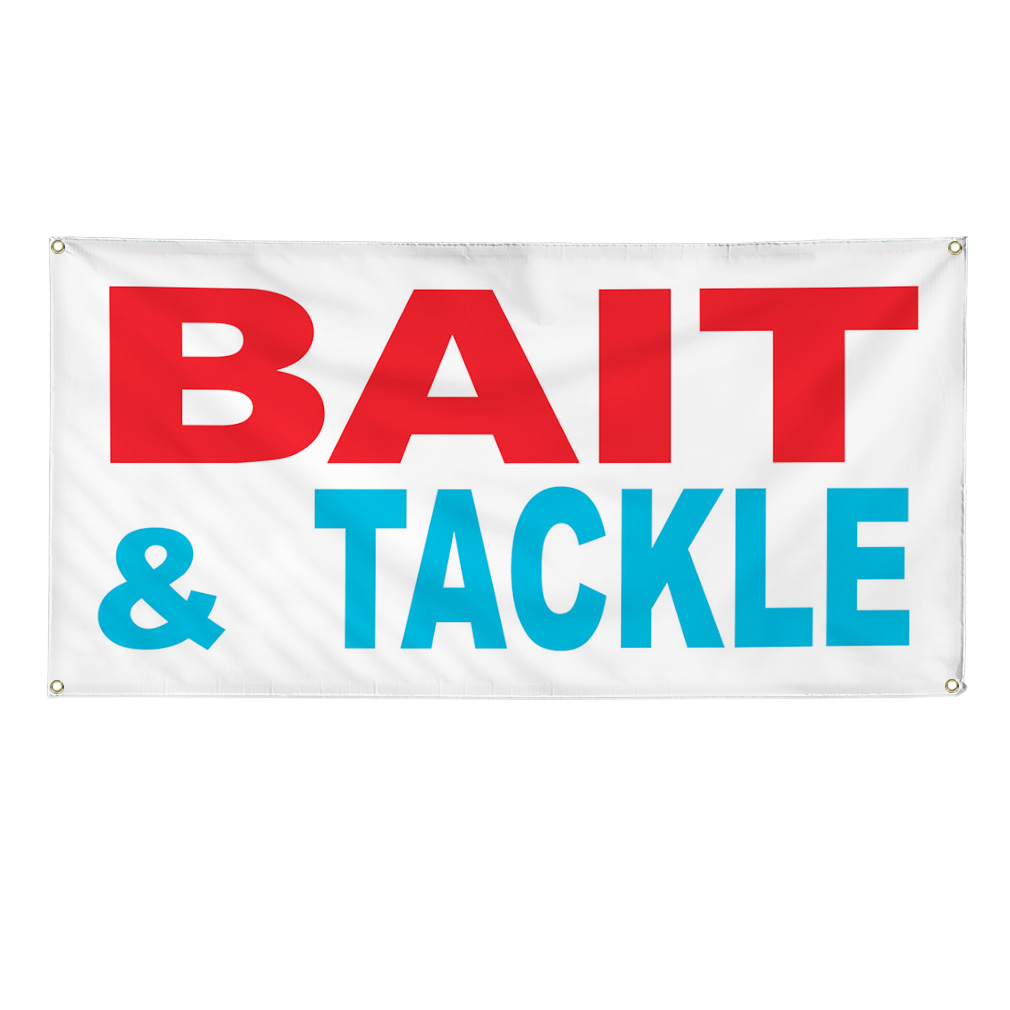 Vinyl Banner Multiple Options Bait Tackle Red Blue Retail Bait Outdoor