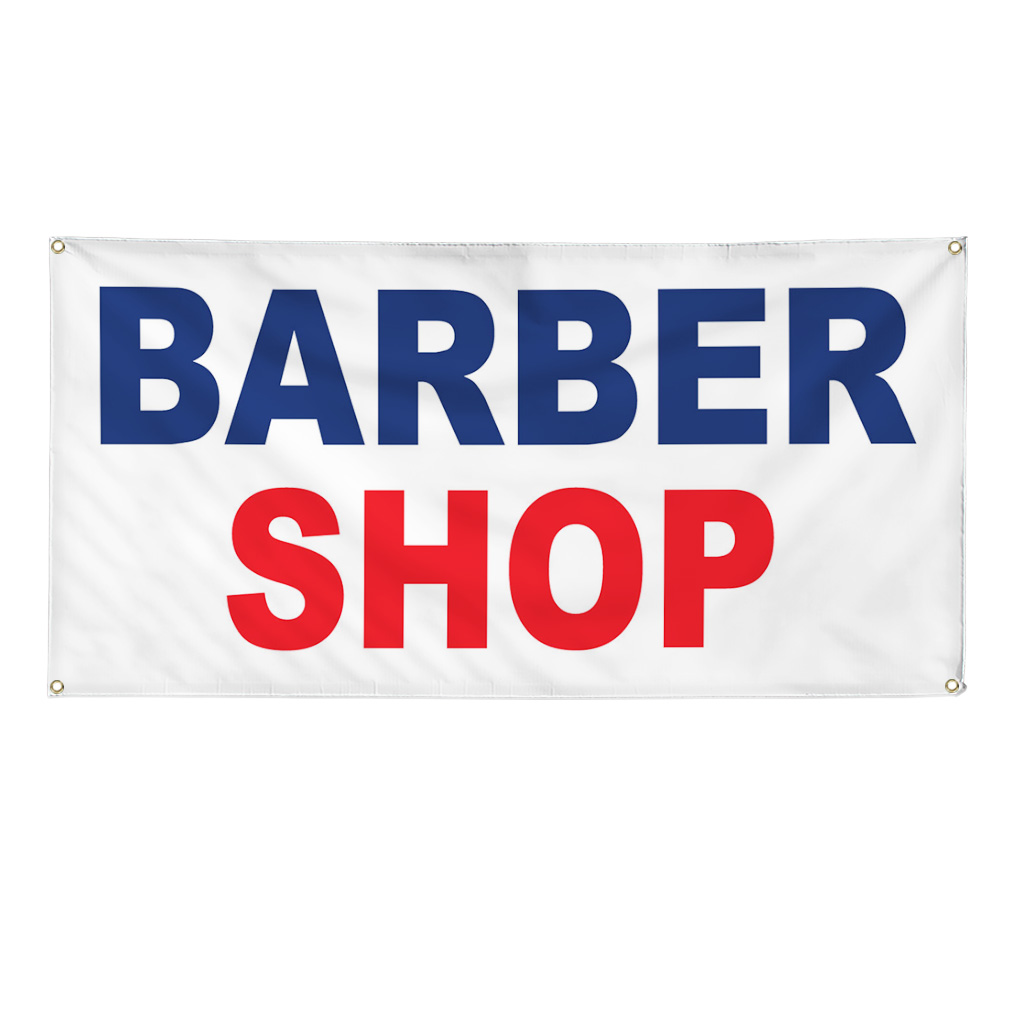 Vinyl Banner Multiple Sizes Barber Shop Blue Red Business Salon & Spa Outdoor
