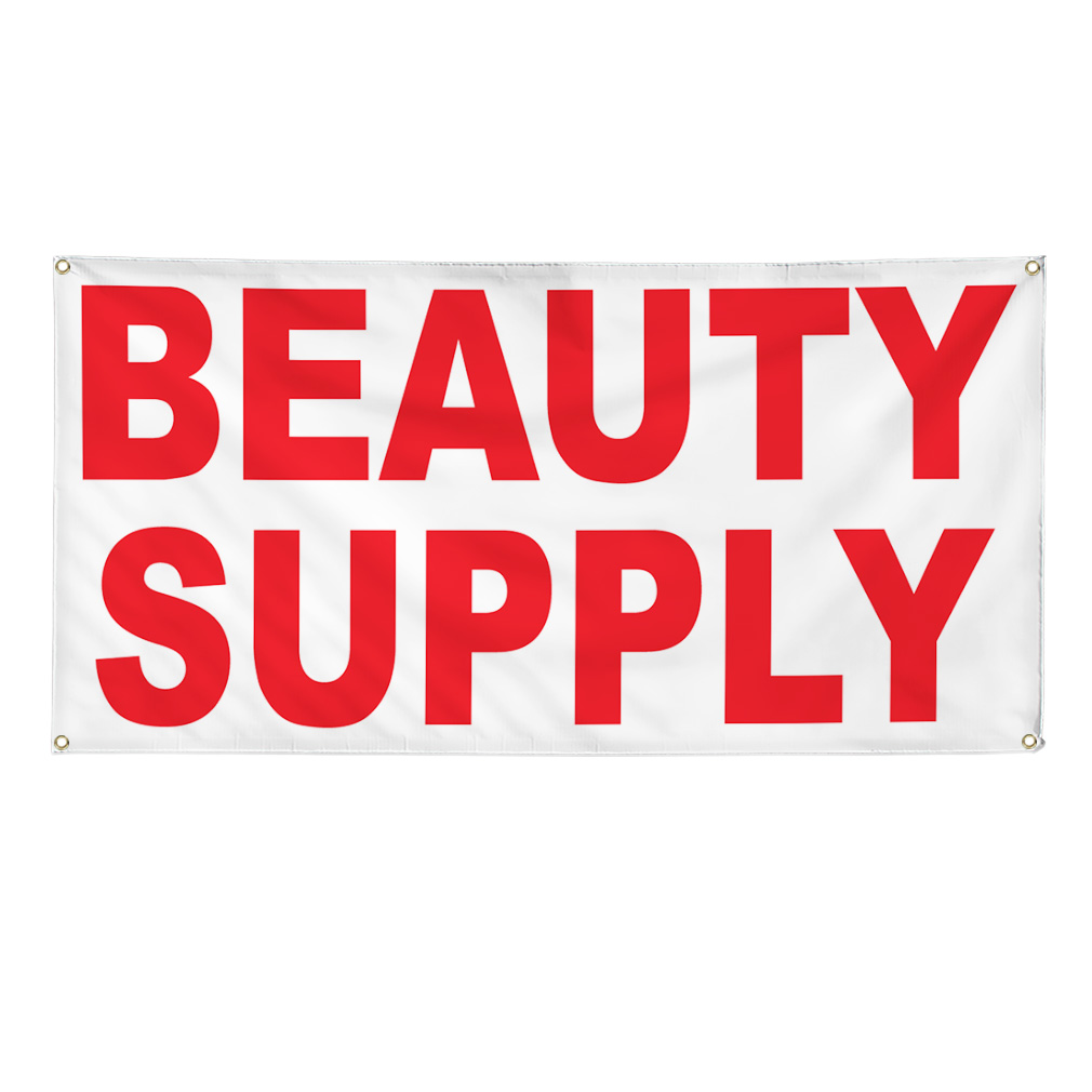 Vinyl Banner Multiple Sizes Beauty Supply Red Weatherproof Industrial Yard Signs