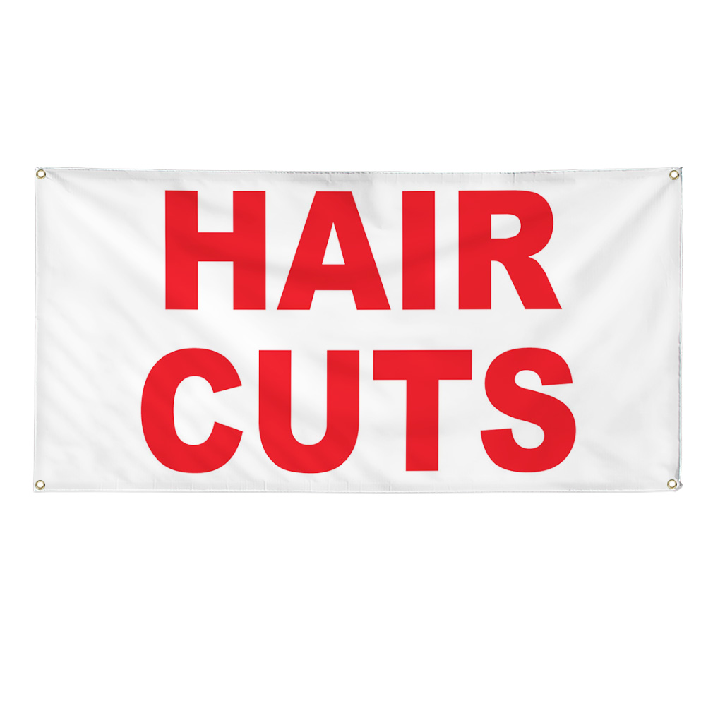 Vinyl Banner Multiple Sizes Hair Cuts Red Weatherproof Industrial Yard Signs