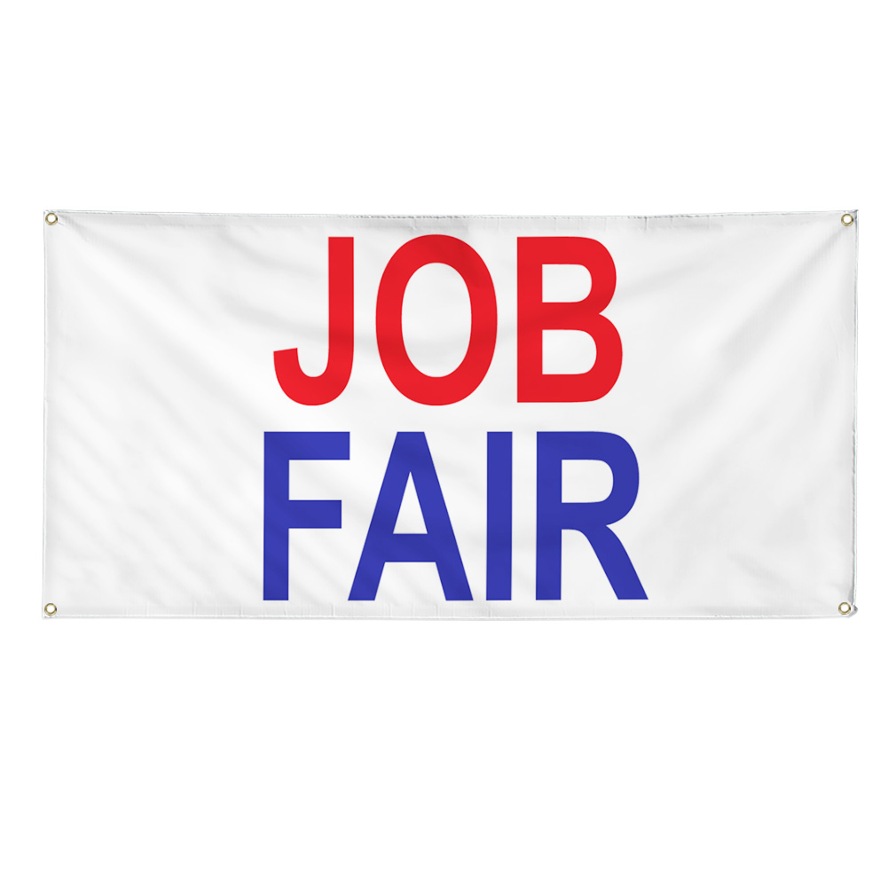 Vinyl Banner Multiple Sizes Job Fair Red Blue Weatherproof Industrial Yard Signs