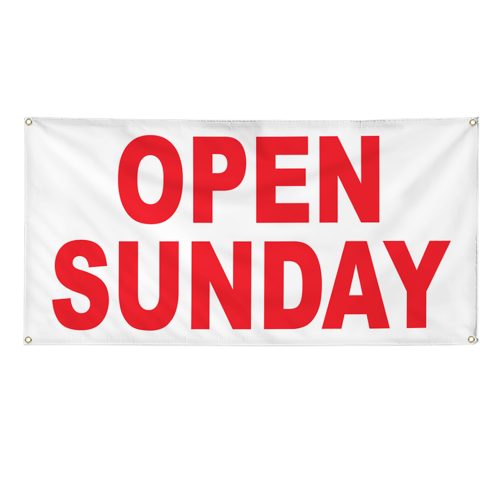 Vinyl Banner Multiple Sizes Open Sunday Red A Weatherproof Industrial ...