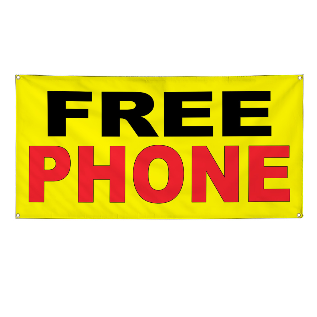 Vinyl Banner Multiple Sizes Free Phone Yellow Background Black Red Retail