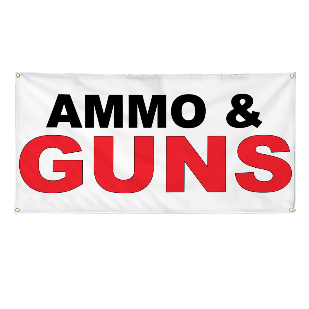 Vinyl Banner Multiple Sizes Ammo & Guns Black Red Industrial & Craft Outdoor