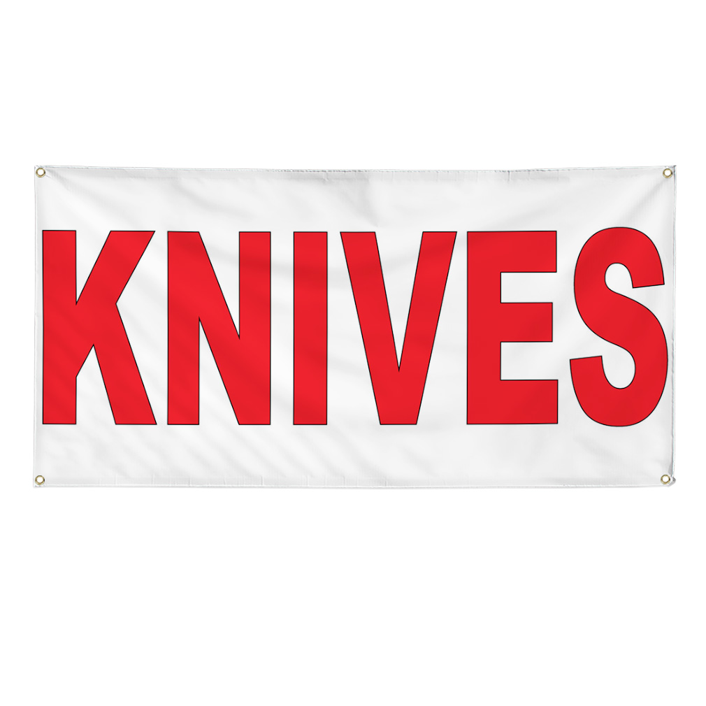 Vinyl Banner Multiple Sizes Knives Red B Weatherproof Industrial Yard Signs
