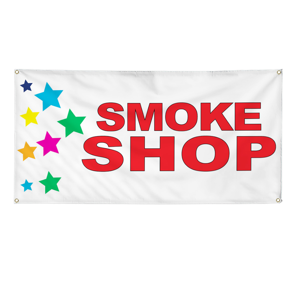 Vinyl Banner Multiple Sizes Smoke Shop Red Stars Business Outdoor