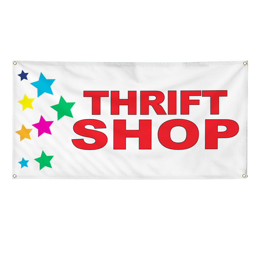 Vinyl Banner Multiple Sizes Thrift Shop Red Stars Business Outdoor