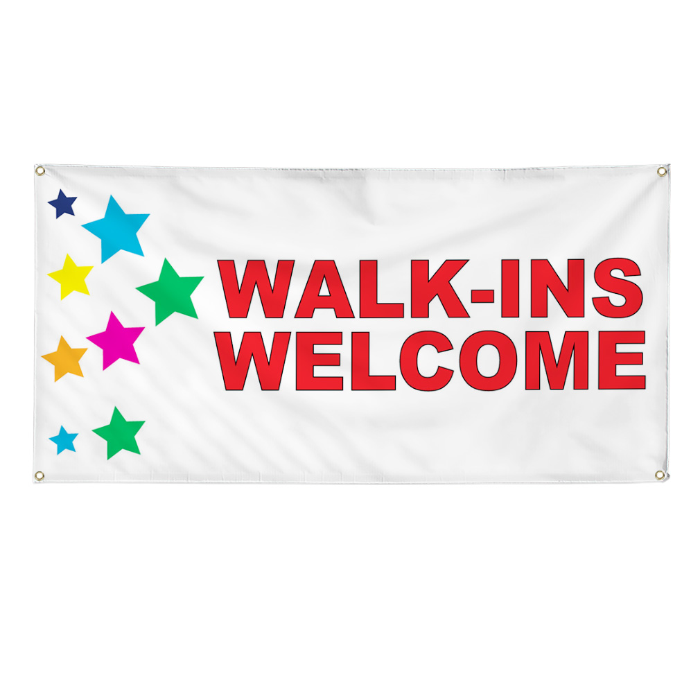 Vinyl Banner Multiple Sizes Walk-Ins Welcome Red Stars Business Welcome Outdoor