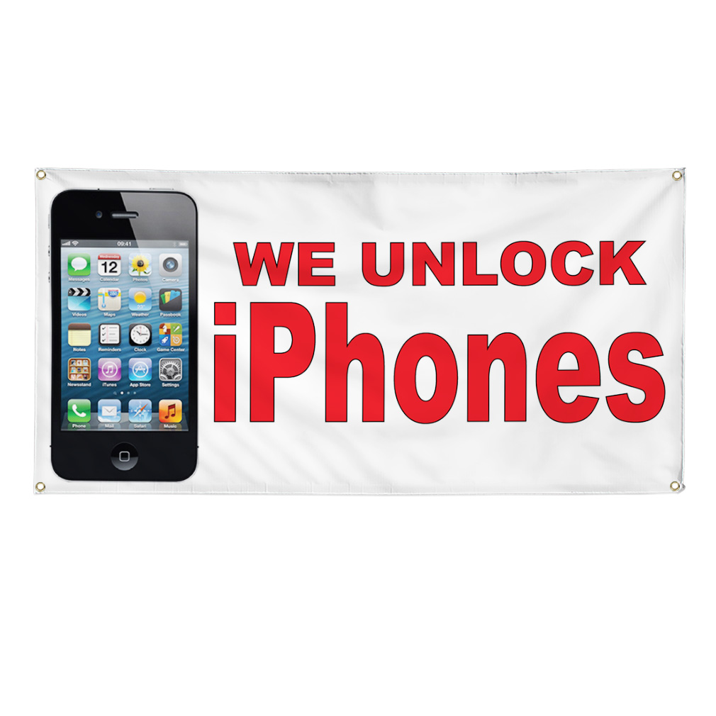 Vinyl Banner Multiple Sizes We Unlock Iphones Red Retail Cell Phones